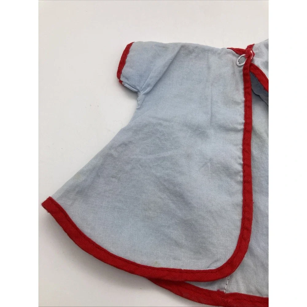 Vintage 1960's Doll Dress Blue Red White Cotton Snap Closure